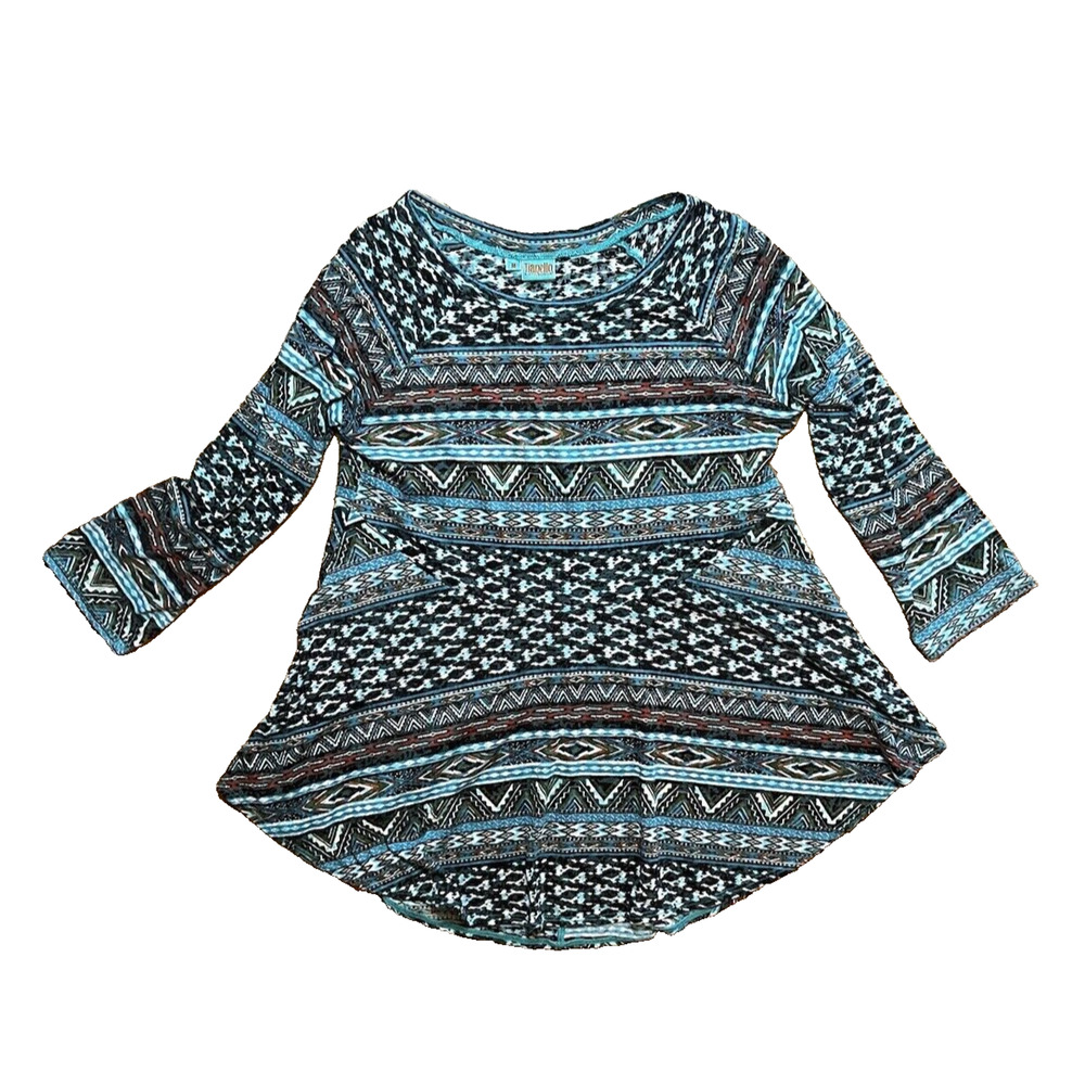 Tianello Sochi Blue Dyed Boho Artsy Hippie Tunic Blouse Shirt Women’s Medium USA